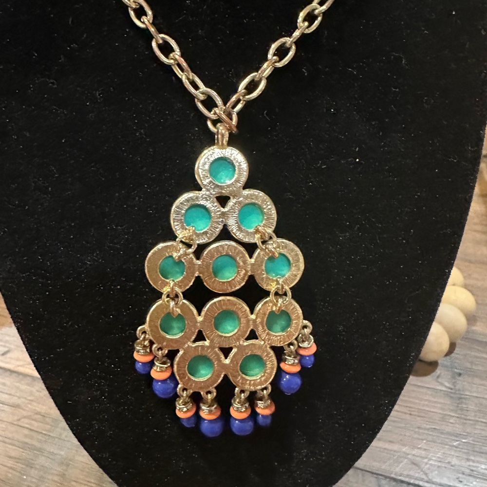 32” BR Goldtone and Turquoise Necklace - Picture 2 of 5